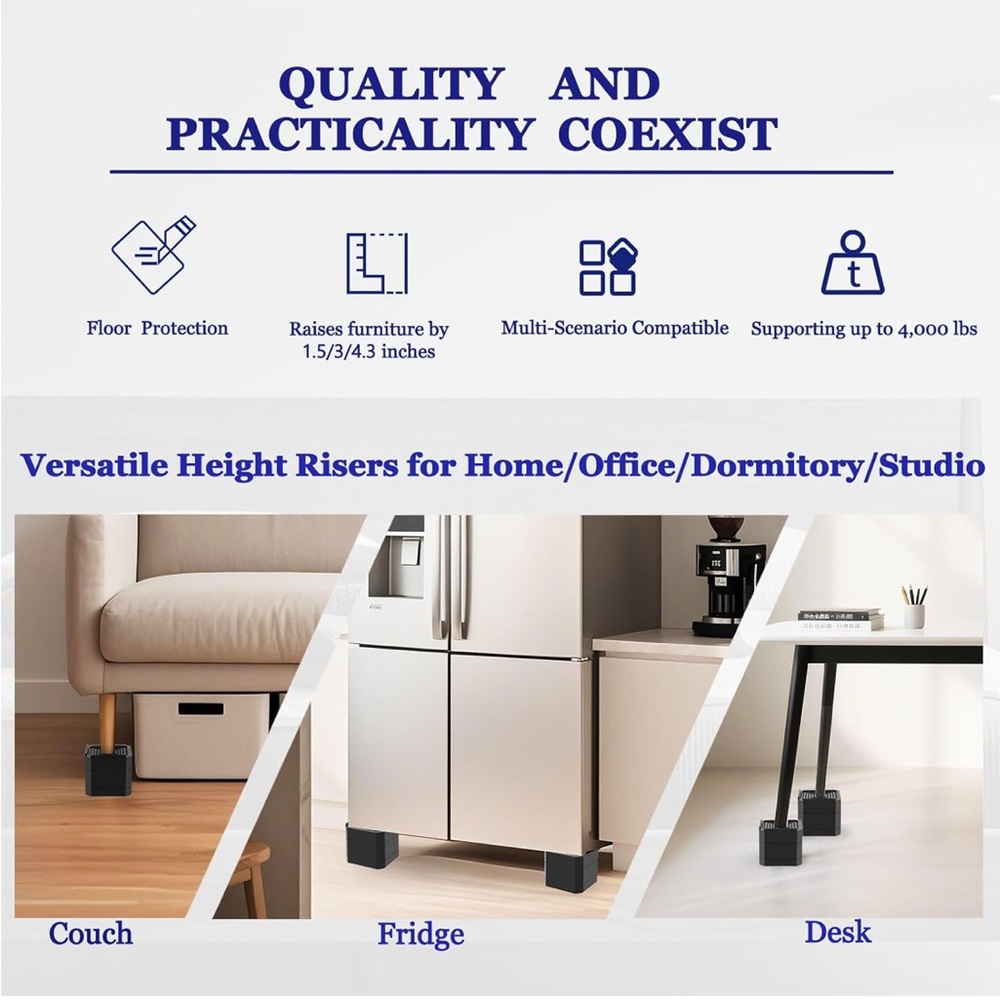 Furniture Risers Adjustable Bed‎ Couch Riser Blocks Legs Washing Machine Lift 8